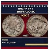 1913-p Ty I Buffalo Nickel 5c ms67 SEGS