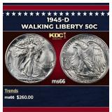 1945-d Walking Liberty Half Dollar 50c Grades ms66