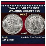 1944-p Walking Liberty Half Dollar Near Top Pop 50