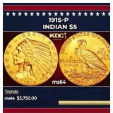 1915-p Gold Indian Half Eagle $5 ms64 USCG
