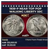 1939-p Walking Liberty Half Dollar Near Top Pop 50
