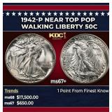 1942-p Walking Liberty Half Dollar Near Top Pop 50