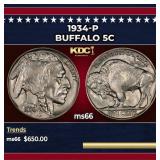 1934-p Buffalo Nickel 5c Grades ms66