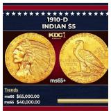 1910-d Gold Indian Half Eagle $5 ms65+ USCG