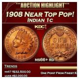1908 Indian Cent Near Top Pop! 1c ms66+ rd SEGS