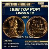 1938 Proof Lincoln Cent TOP POP! 1c pr67+ rd cam S