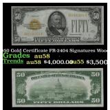 1928 $50 Gold Certificate FR-2404 Signatures Woods