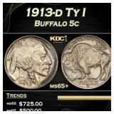 1913-d Ty I Buffalo Nickel 5c Grades ms65+