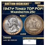 1947-p Washington Quarter Toned TOP POP! 25c ms68