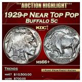 1929-p Buffalo Nickel Near Top Pop 5c ms66+ SEGS