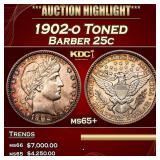 1902-o Barber Quarter Toned 25c ms65+ SEGS