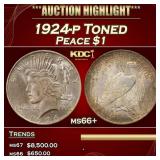 1924-p Peace Dollar Toned $1 ms66+ SEGS