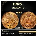 1905 Indian Cent . 1c Grades ms65 rd