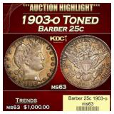 1903-o Barber Quarter Toned 25c ms63 USCG