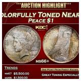 1923-p Peace Dollar Colorfully Toned Near Top Pop!