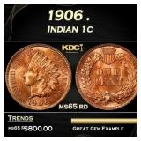 1906 Indian Cent . 1c Grades ms65 rd
