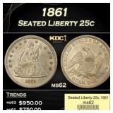1861 Seated Liberty Quarter 25c ms62 USCG