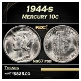 1944-s Mercury Dime 10c ms67 fsb SEGS