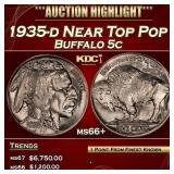 1935-d Buffalo Nickel Near Top Pop 5c ms66+ SEGS