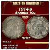 1914-s Barber Dime 10c ms65+ SEGS