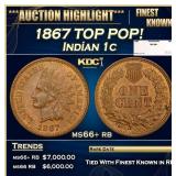 1867 Indian Cent TOP POP! 1c ms66+ rb SEGS