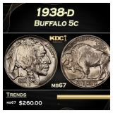 1938-d Buffalo Nickel 5c ms67 SEGS