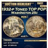 1932-p Washington Quarter Toned TOP POP! 25c ms67+