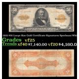 1922 $50 Large Size Gold Certificate Grades vf+ Si