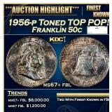 1956-p Franklin Half Dollar Toned TOP POP! 50c ms6