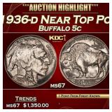 1936-d Buffalo Nickel Near Top Pop 5c ms67 SEGS