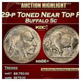 1929-p Buffalo Nickel Toned Near Top Pop 5c ms66+