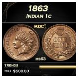 1863 Indian Cent 1c Grades ms63