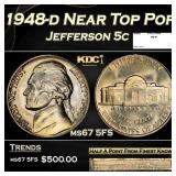 1948-d Jefferson Nickel Near Top Pop 5c ms67 5FS S