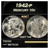 1942-p Mercury Dime 10c ms67 fsb SEGS