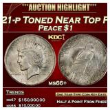 1921-p Peace Dollar Toned Near Top Pop $1 ms66+ SE