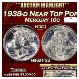 1938-d Mercury Dime Near Top Pop 10c ms68 FSB SEGS