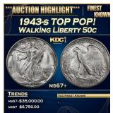 1943-s Walking Liberty Half Dollar TOP POP! 50c ms
