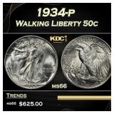 1934-p Walking Liberty Half Dollar 50c Grades ms66
