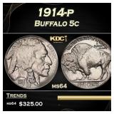 1914-p Buffalo Nickel 5c Grades ms64