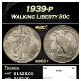 1939-p Walking Liberty Half Dollar 50c ms66+ SEGS
