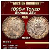 1898-p Barber Quarter Toned 25c ms66+ SEGS
