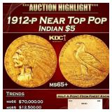 1912-p Gold Indian Half Eagle Near Top Pop $5 ms65