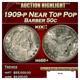 1909-p Barber Half Dollars Near Top Pop 50c ms66+