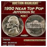 1950 Proof Jefferson Nickel Near Top Pop 5c pr68+