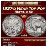 1937-d Buffalo Nickel Near Top Pop 5c ms68 SEGS