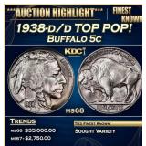 1938-d/d Buffalo Nickel TOP POP! 5c ms68 SEGS
