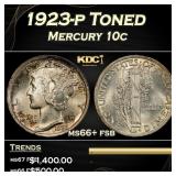 1923-p Mercury Dime Toned 10c ms66+ fsb SEGS