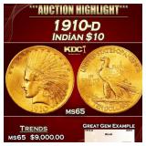 1910-d Gold Indian Eagle $10 ms65 SEGS