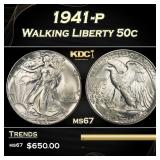 1941-p Walking Liberty Half Dollar 50c ms67 SEGS
