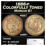 1886-p Morgan Dollar Colorfully Toned $1 ms66+ SEG